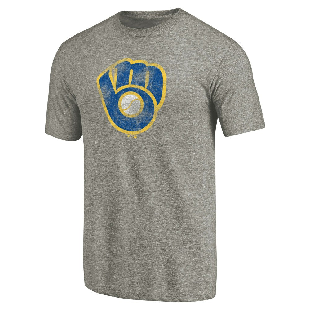 Milwaukee Brewers Distressed Team Tri-Blend T-Shirt - Ash - MLB Discount