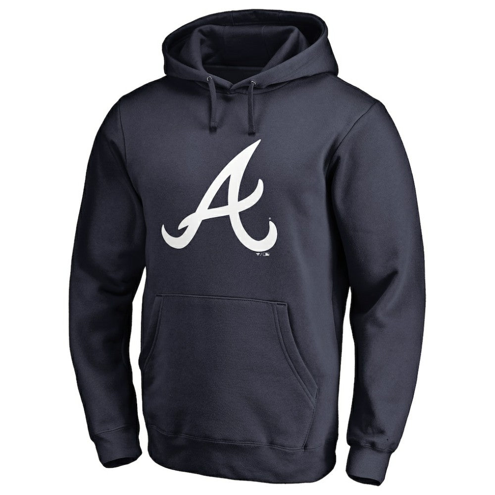 Atlanta Braves Official Logo Fitted Pullover Hoodie - Navy - MLB Lifestyle