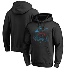 Miami Marlins Official Logo Fitted Pullover Hoodie - Black - MLB Lifestyle
