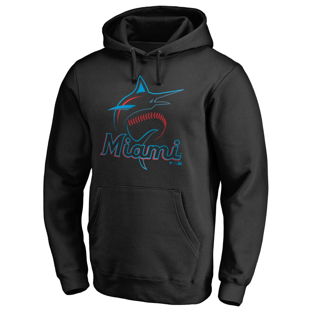 Miami Marlins Official Logo Fitted Pullover Hoodie - Black - MLB Lifestyle