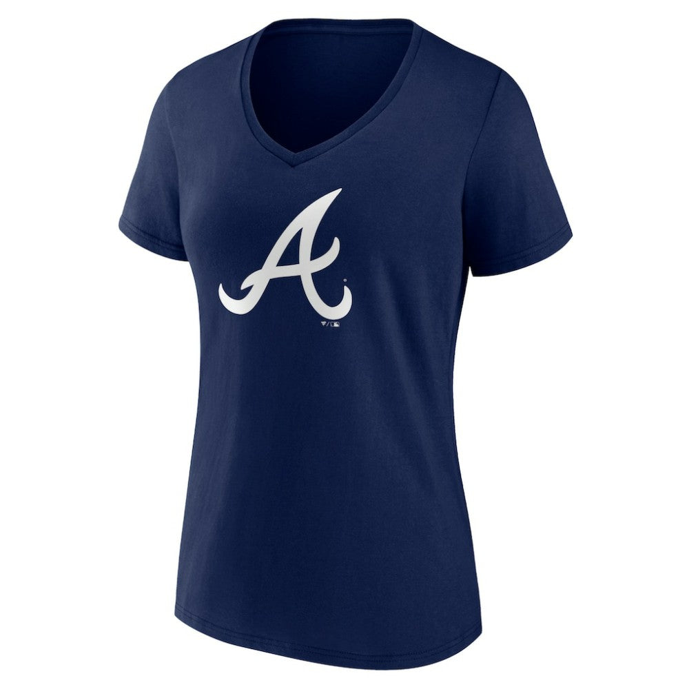 Atlanta Braves Women's Team Color Primary Logo V-Neck T-Shirt - Navy - MLB Sale