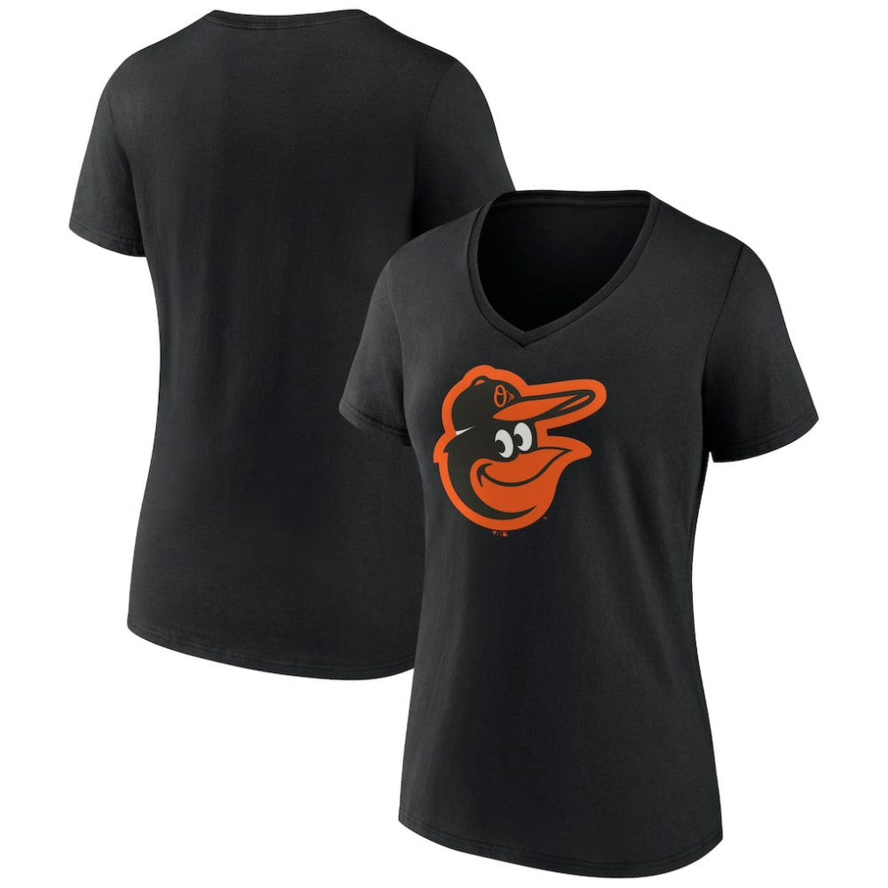Baltimore Orioles Women's Team Color Primary Logo V-Neck T-Shirt - Black - MLB on Sale