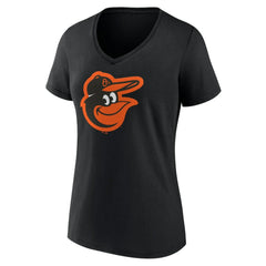 Baltimore Orioles Women's Team Color Primary Logo V-Neck T-Shirt - Black - MLB on Sale
