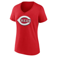 Cincinnati Reds Women's Team Color Primary Logo V-Neck T-Shirt - Red - MLB Lifestyle
