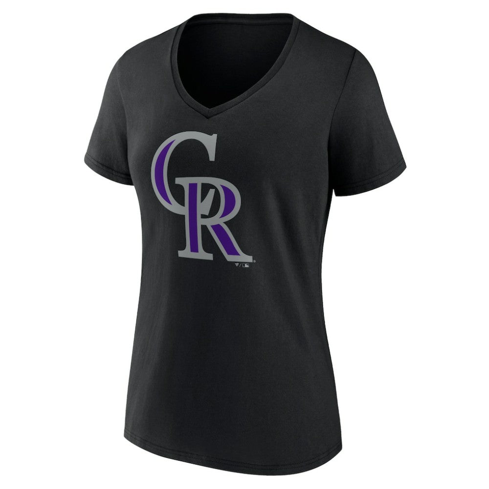 Colorado Rockies Women's Team Color Primary Logo V-Neck T-Shirt - Black - MLB Discount