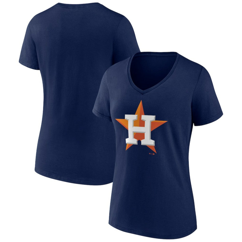 Houston Astros Women's Team Color Primary Logo V-Neck T-Shirt - Navy - MLB Sale