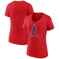 Los Angeles Angels Women's Team Color Primary Logo V-Neck T-Shirt - Red - MLB Sale
