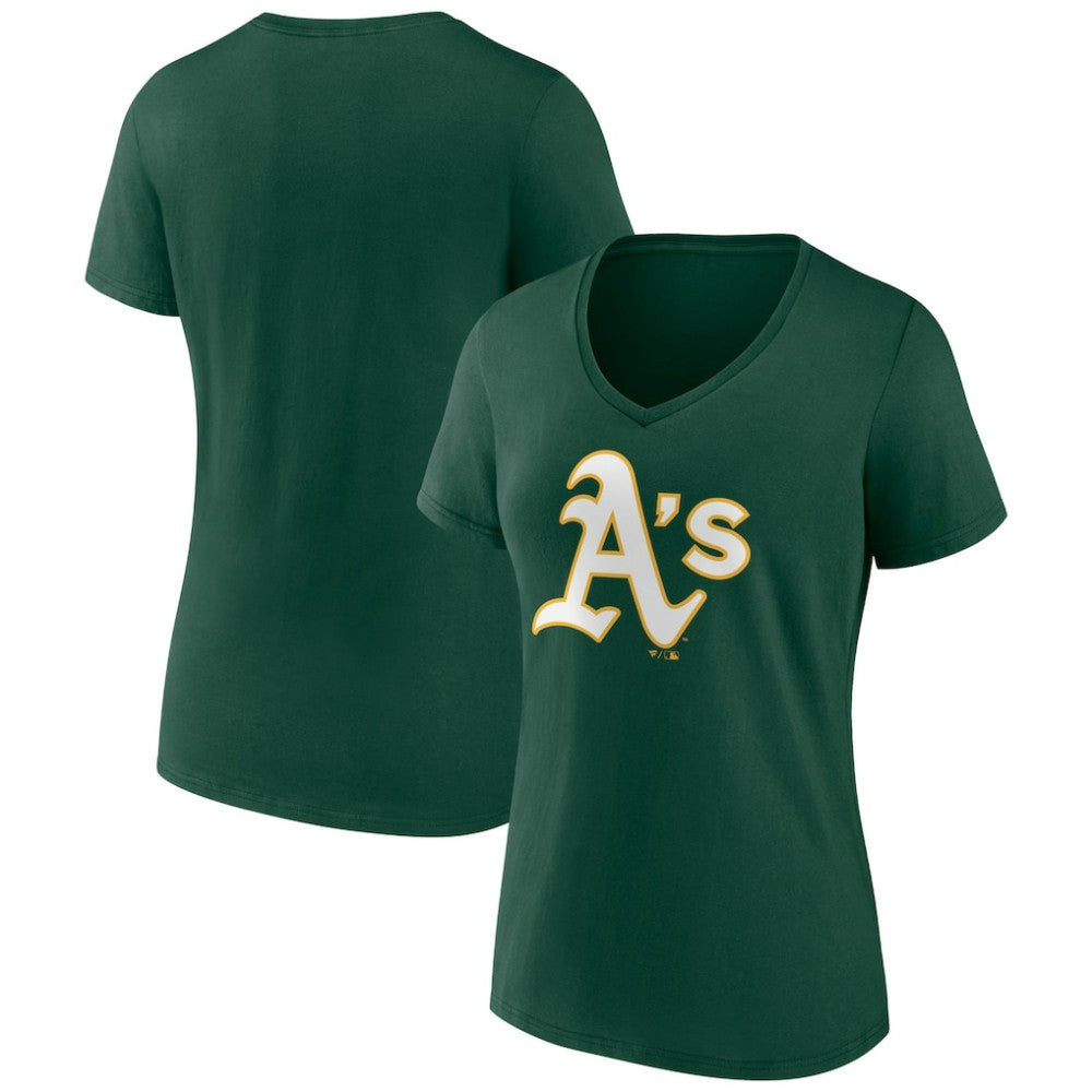 Athletics Women's Team Color Primary Logo V-Neck T-Shirt - Green - MLB Lifestyle