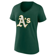 Athletics Women's Team Color Primary Logo V-Neck T-Shirt - Green - MLB Lifestyle
