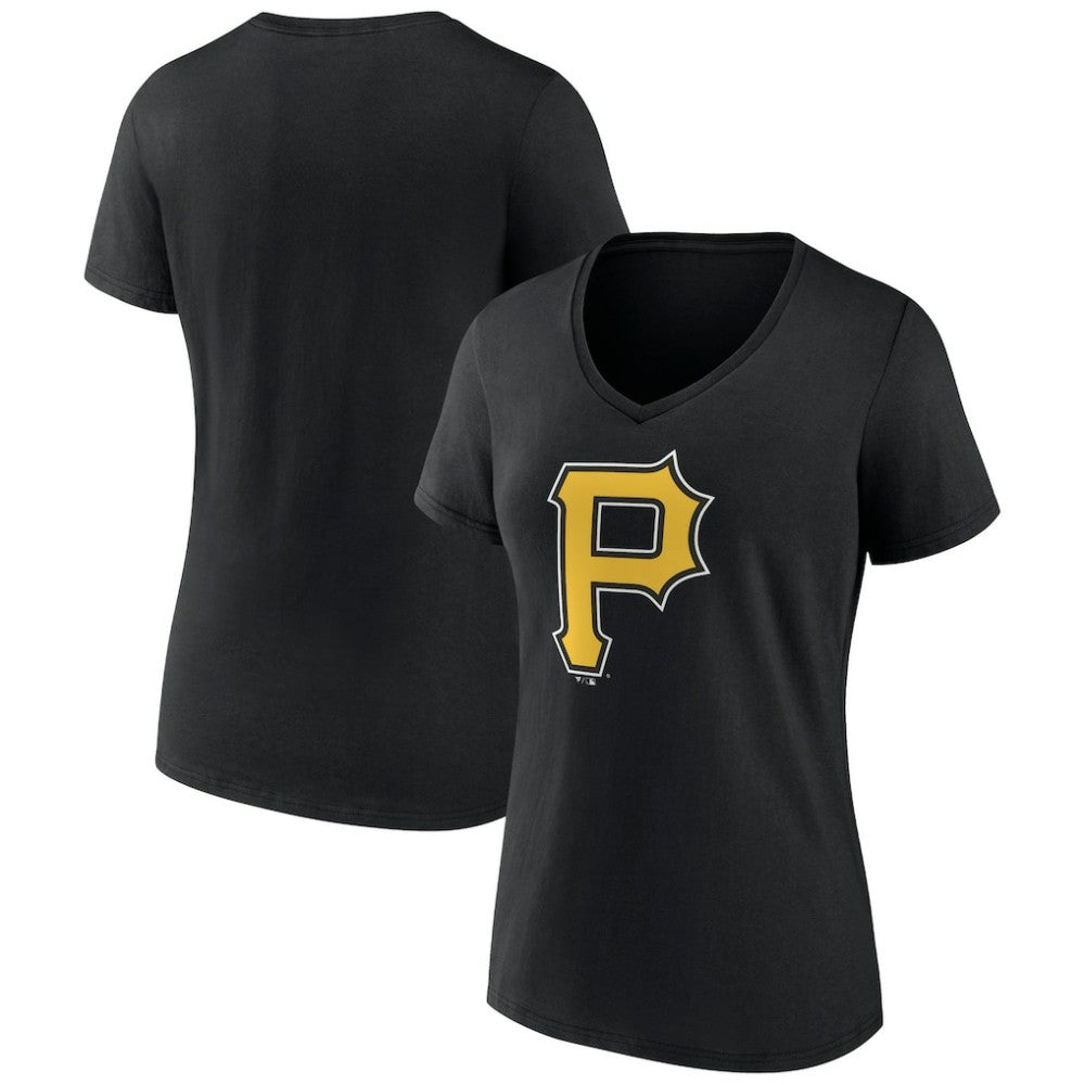 Pittsburgh Pirates Women's Team Color Primary Logo V-Neck T-Shirt - Black - MLB on Sale
