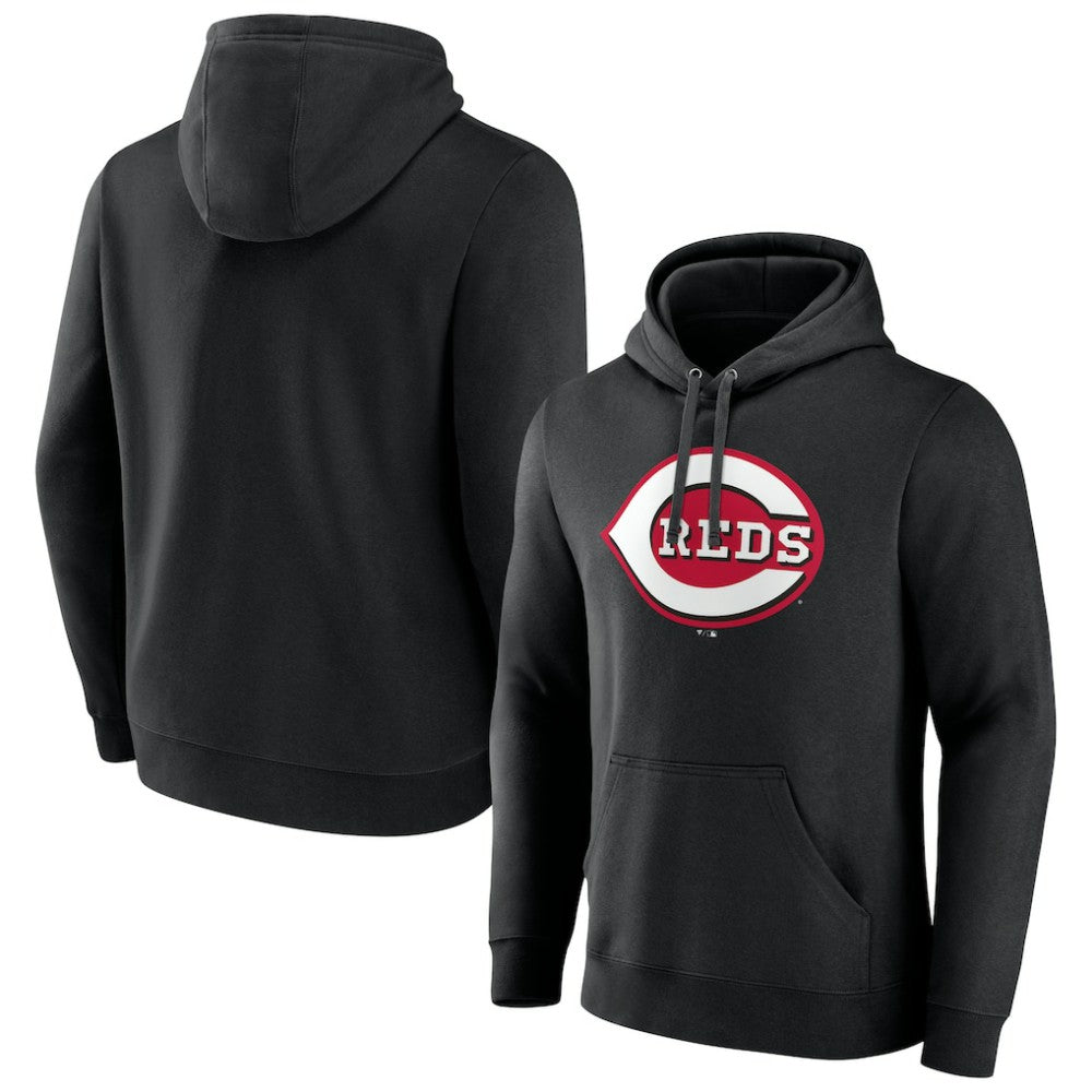 Cincinnati Reds Official Logo Fitted Pullover Hoodie - Black - MLB Lifestyle