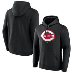 Cincinnati Reds Official Logo Fitted Pullover Hoodie - Black - MLB Lifestyle