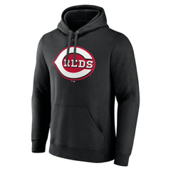 Cincinnati Reds Official Logo Fitted Pullover Hoodie - Black - MLB Lifestyle