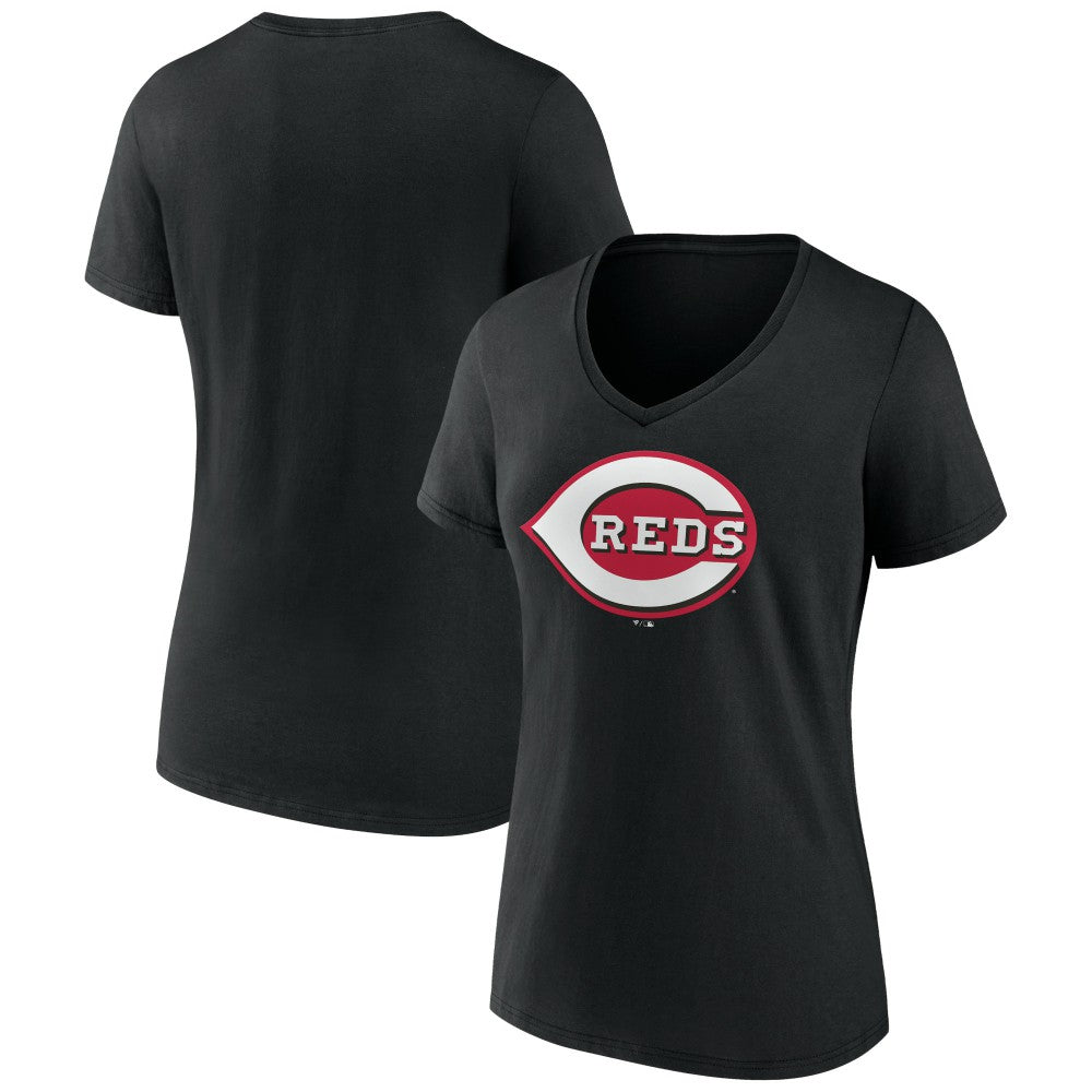 Cincinnati Reds Women's Secondary Color Primary Logo T-Shirt - Black - MLB on Sale