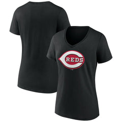 Cincinnati Reds Women's Secondary Color Primary Logo T-Shirt - Black - MLB on Sale