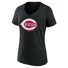 Cincinnati Reds Women's Secondary Color Primary Logo T-Shirt - Black - MLB on Sale