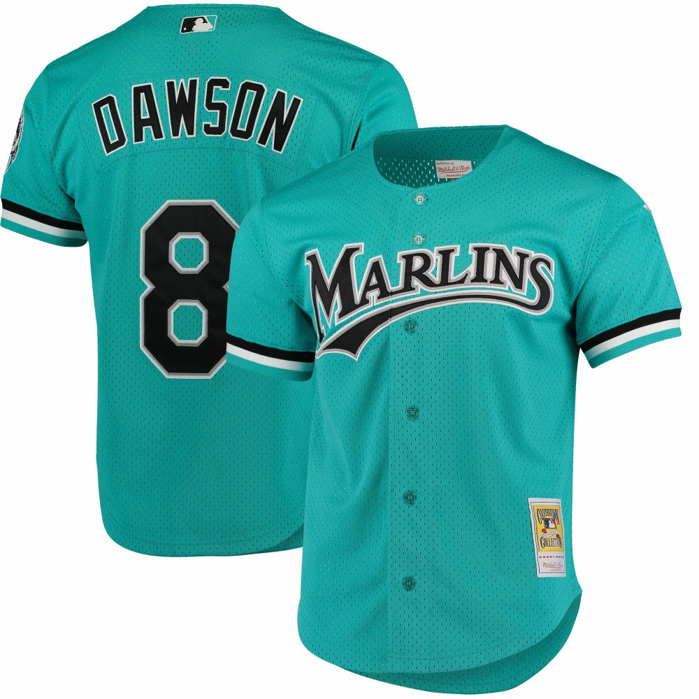 Andre Dawson Florida Marlins Mitchell & Ness Cooperstown Collection Mesh Batting Practice Button-Up Jersey - Teal - Mitchell & Ness on Sale