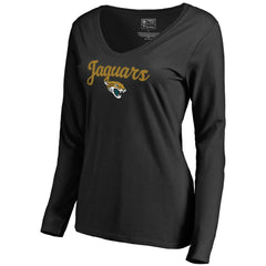 Jacksonville Jaguars Women's Freehand V-Neck Long Sleeve T-Shirt Black