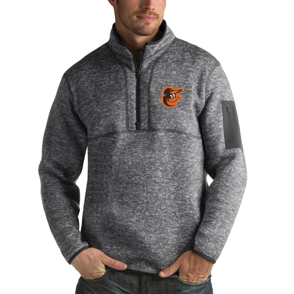Baltimore Orioles Antigua Fortune Half-Zip Sweater - Heathered Charcoal - MLB Discount