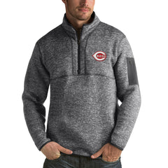 Cincinnati Reds Antigua Fortune Half-Zip Sweater - Heathered Charcoal - MLB on Sale