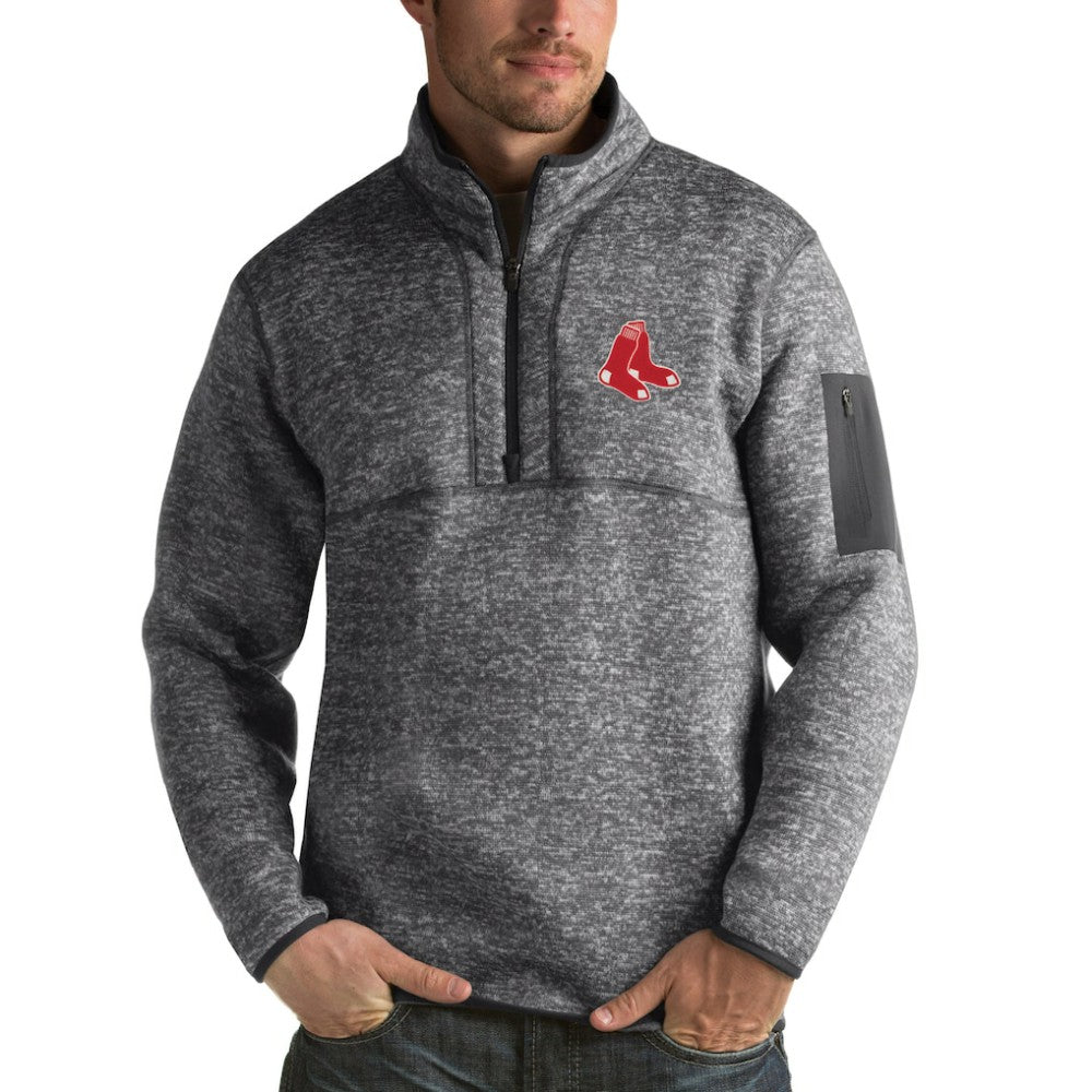 Boston Red Sox Antigua Fortune Half-Zip Sweater - Heathered Charcoal - MLB Lifestyle