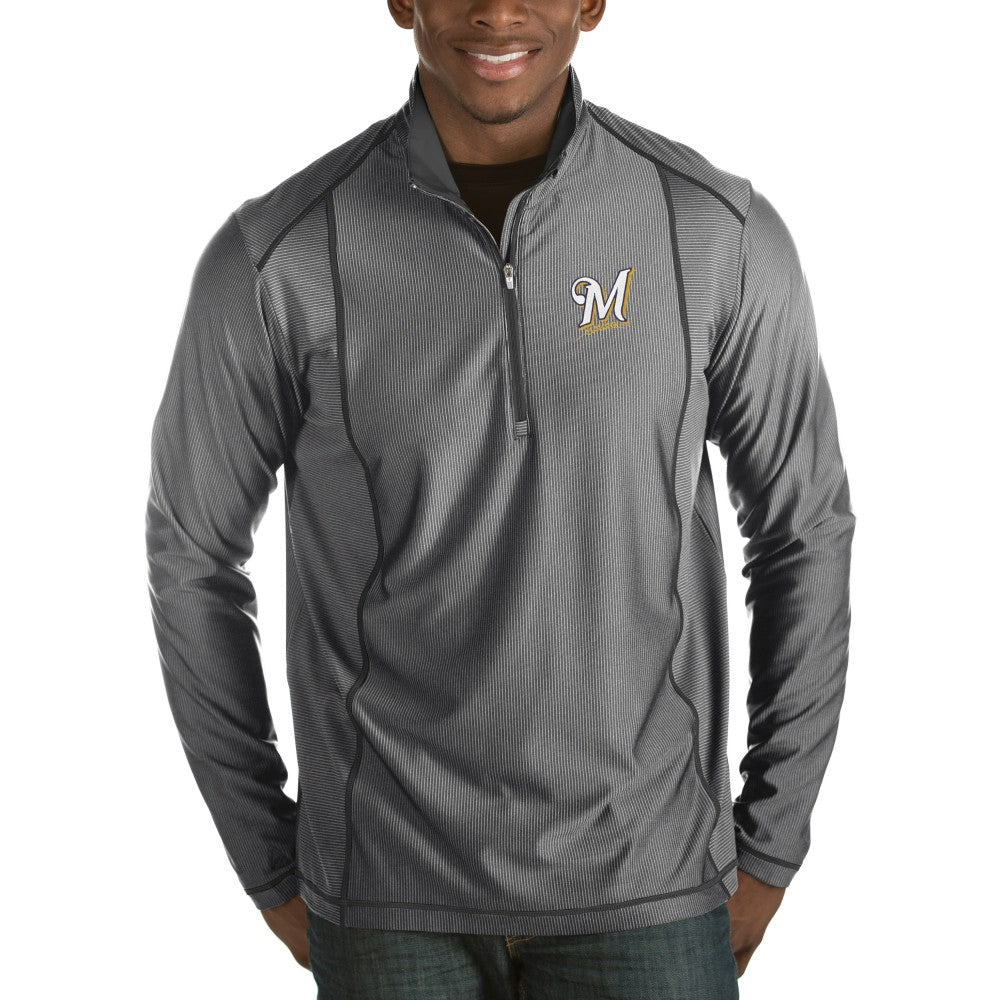 Milwaukee Brewers Antigua Tempo Half-Zip Pullover Jacket - Heathered Charcoal - MLB on Sale