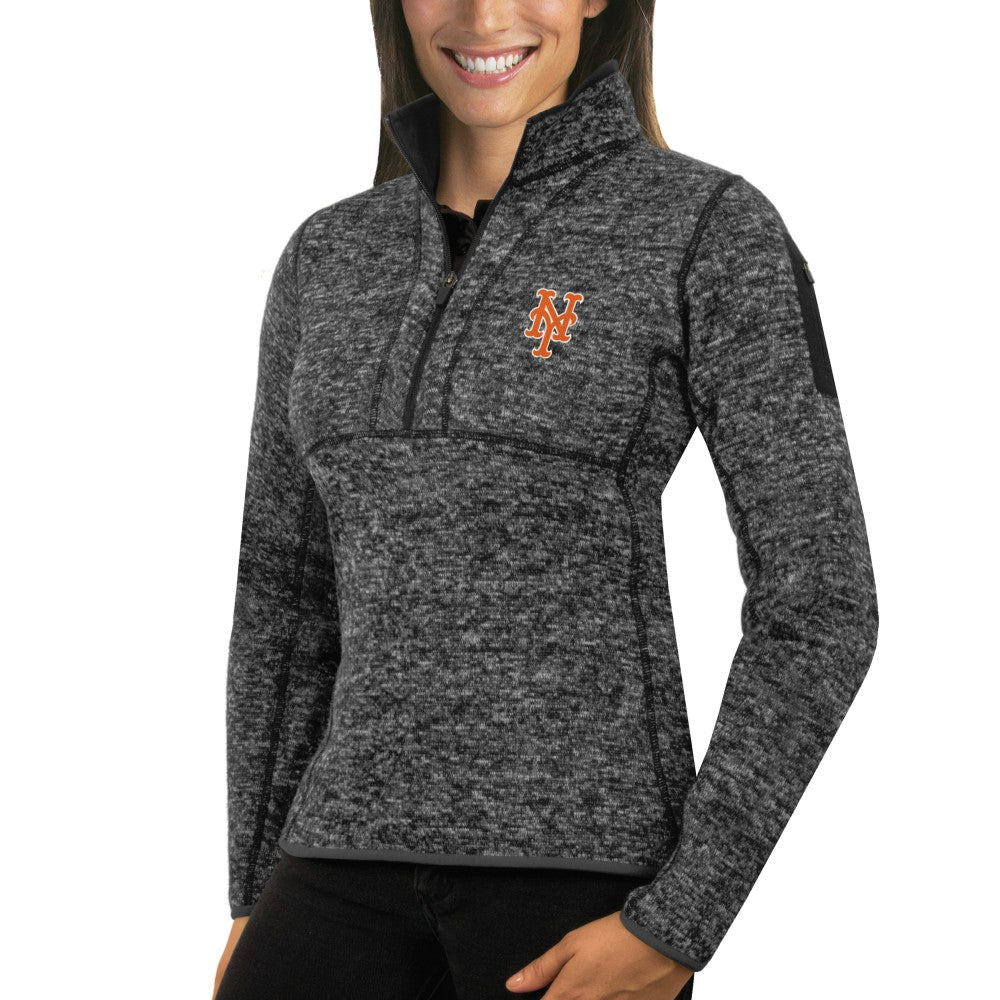 New York Mets Antigua Women's Fortune Half-Zip Pullover Sweater - Heathered Charcoal - MLB on Sale