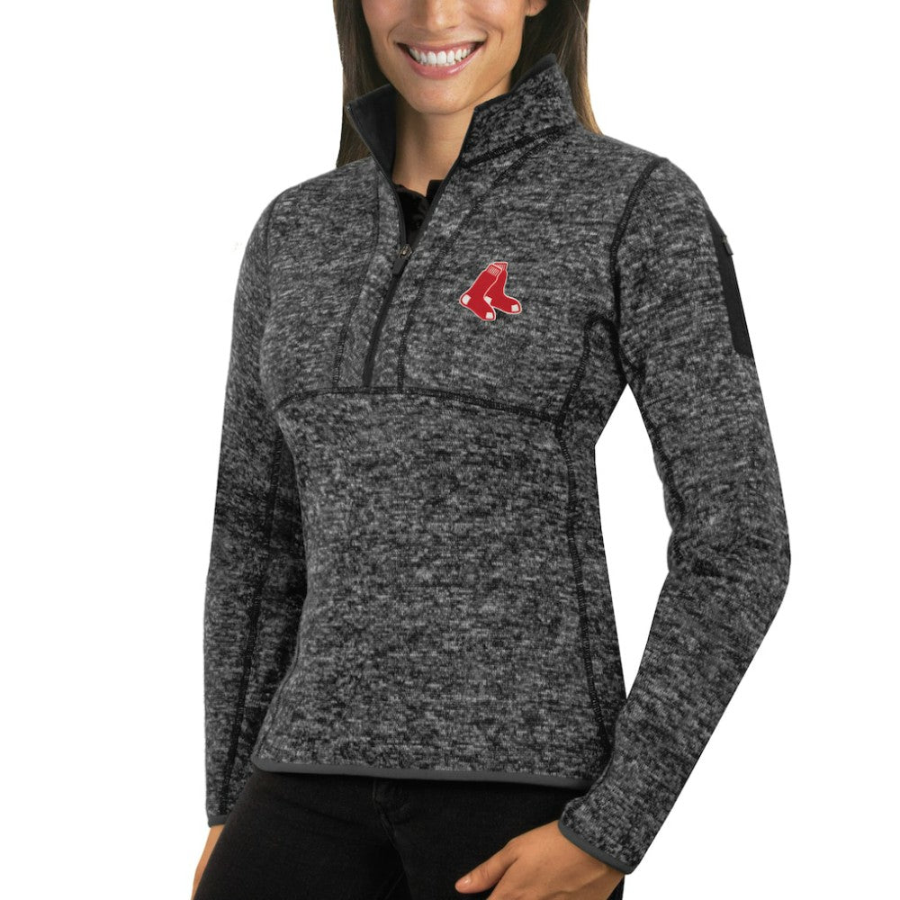 Boston Red Sox Antigua Women's Fortune Half-Zip Pullover Sweater - Heathered Charcoal - MLB Online