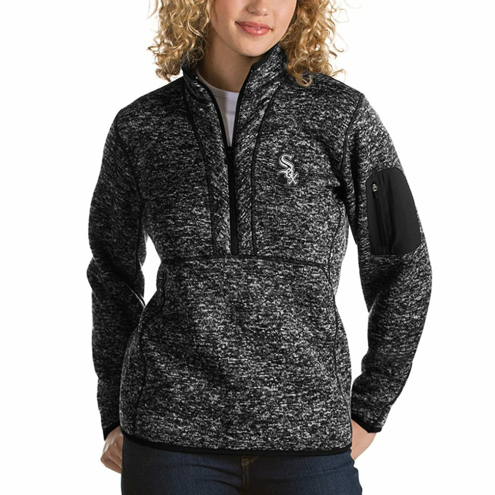 Chicago White Sox Antigua Women's Fortune Half-Zip Pullover Sweater - Heathered Black - MLB Sale