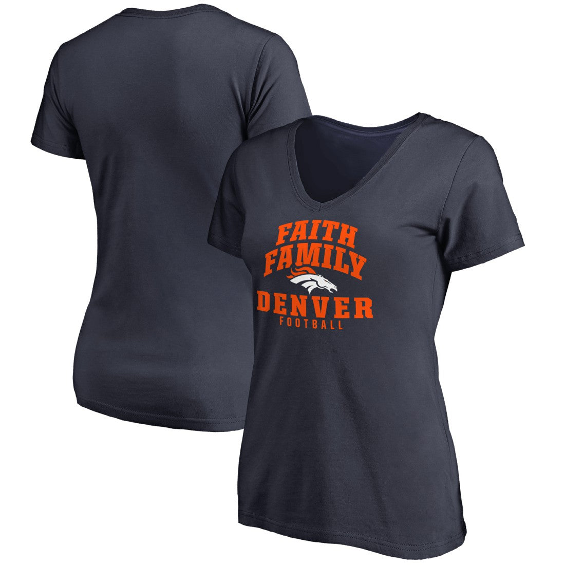 Denver Broncos Women's Faith Family V-Neck T-Shirt Navy