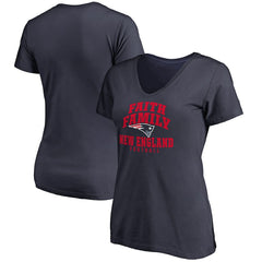 New England Patriots Women's Faith Family V-Neck T-Shirt Navy