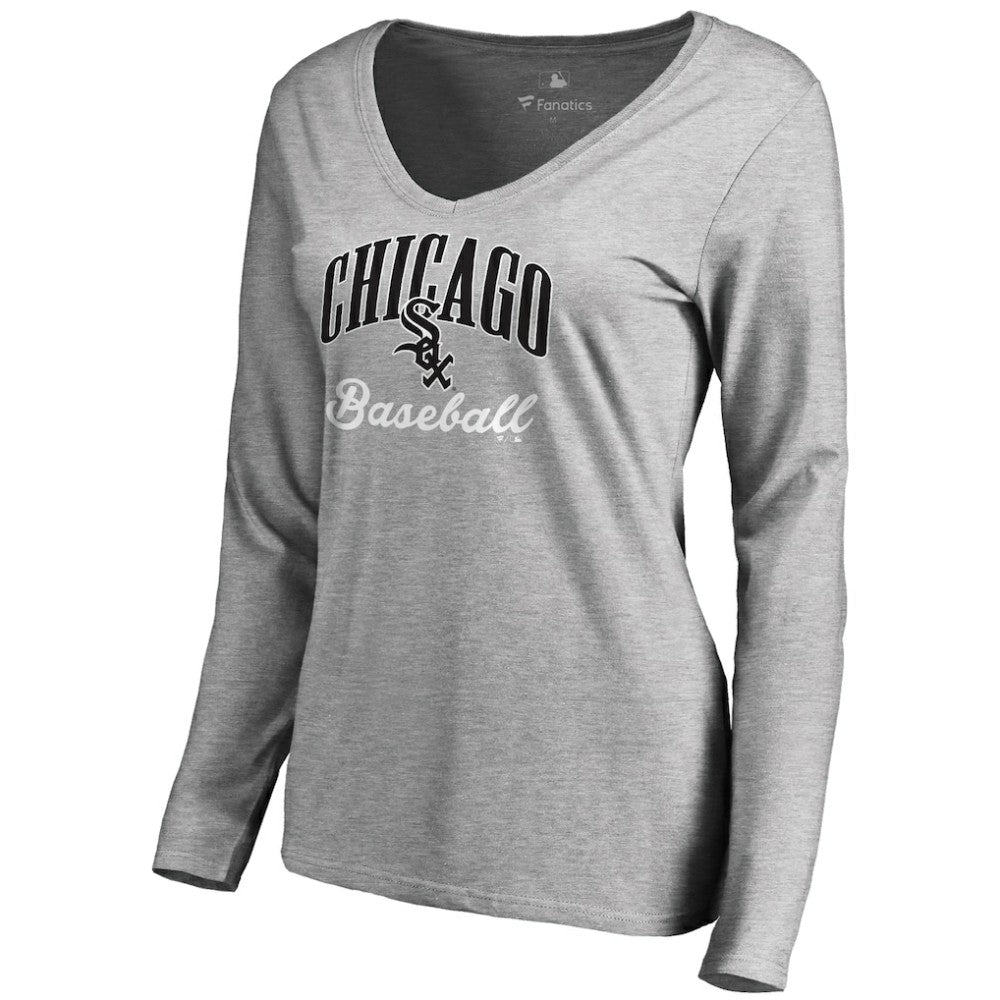 Chicago White Sox Women's Victory Script Long Sleeve T-Shirt - Ash - MLB Discount