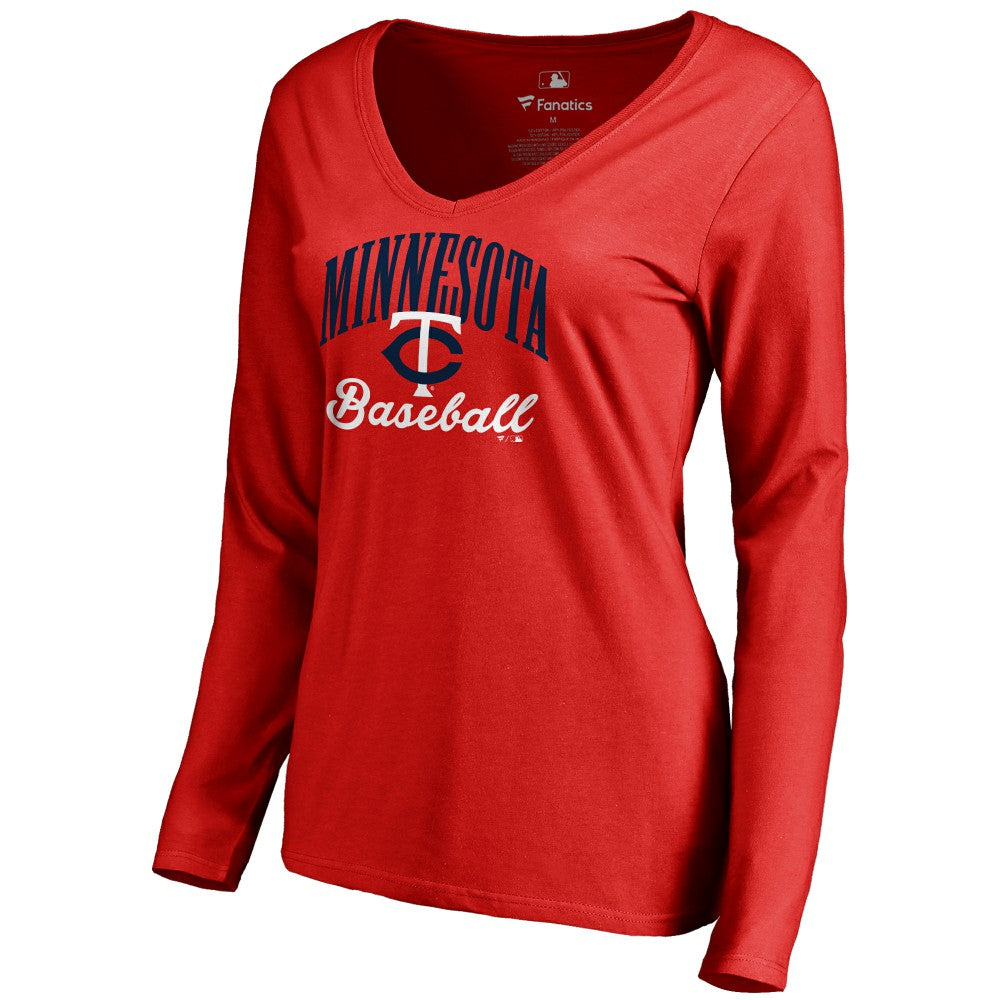 Minnesota Twins Women's Victory Script Long Sleeve T-Shirt - Red - MLB Lifestyle