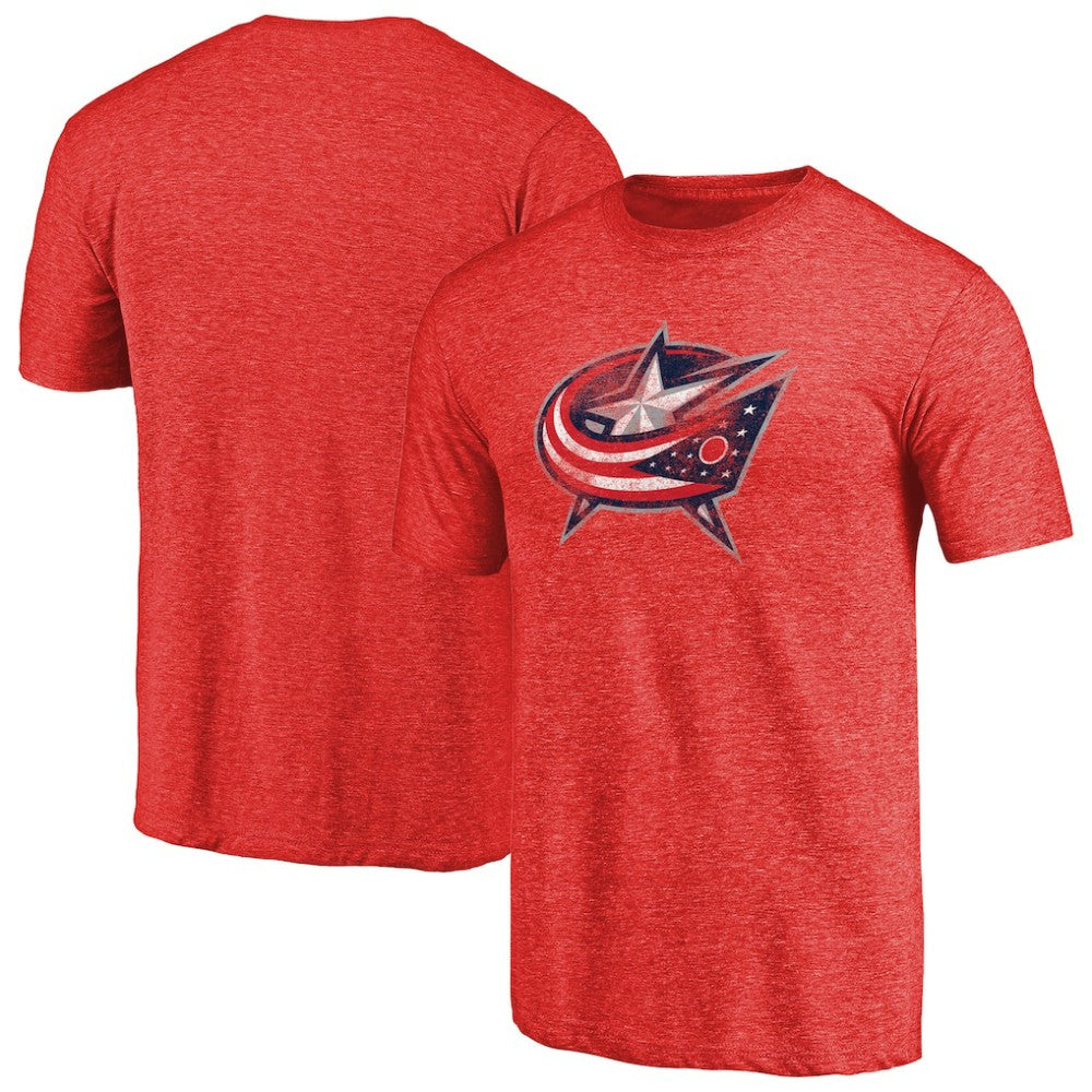 Columbus Blue Jackets Distressed Team Primary Logo Tri-Blend T-Shirt - Red - NHL 2582680