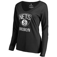 Brooklyn Nets Women's Primary Logo V-Neck Long Sleeve T-Shirt Black