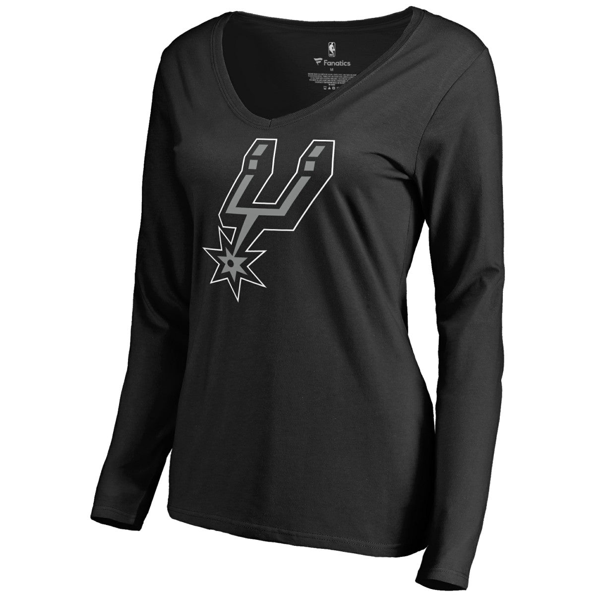 San Antonio Spurs Women's Primary Logo V-Neck Long Sleeve T-Shirt Black