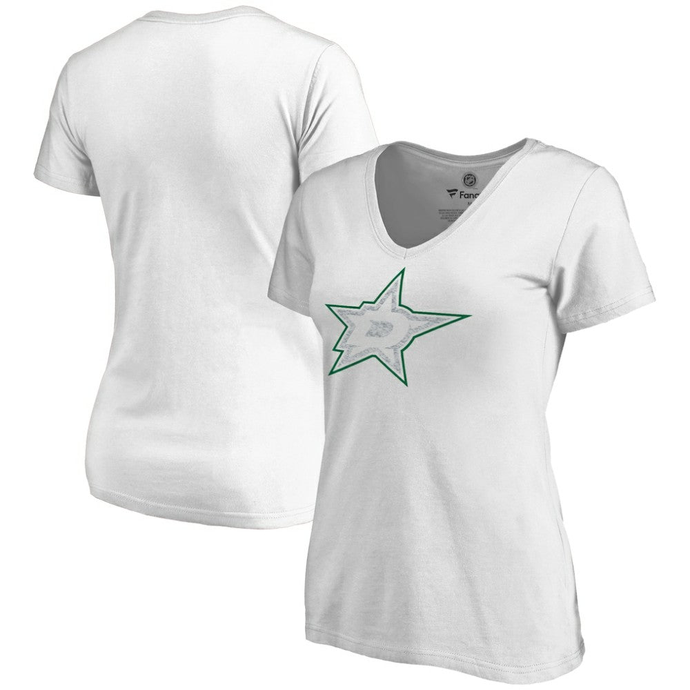 Dallas Stars Women's Whiteout V-Neck T-Shirt - White - NHL 2606343