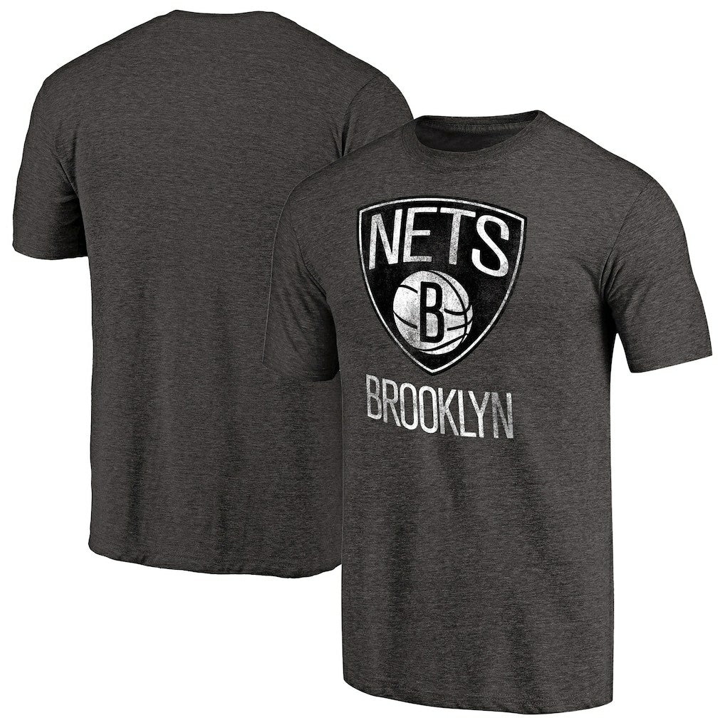 Brooklyn Nets Distressed Team Logo Tri-Blend T-Shirt Heather Black