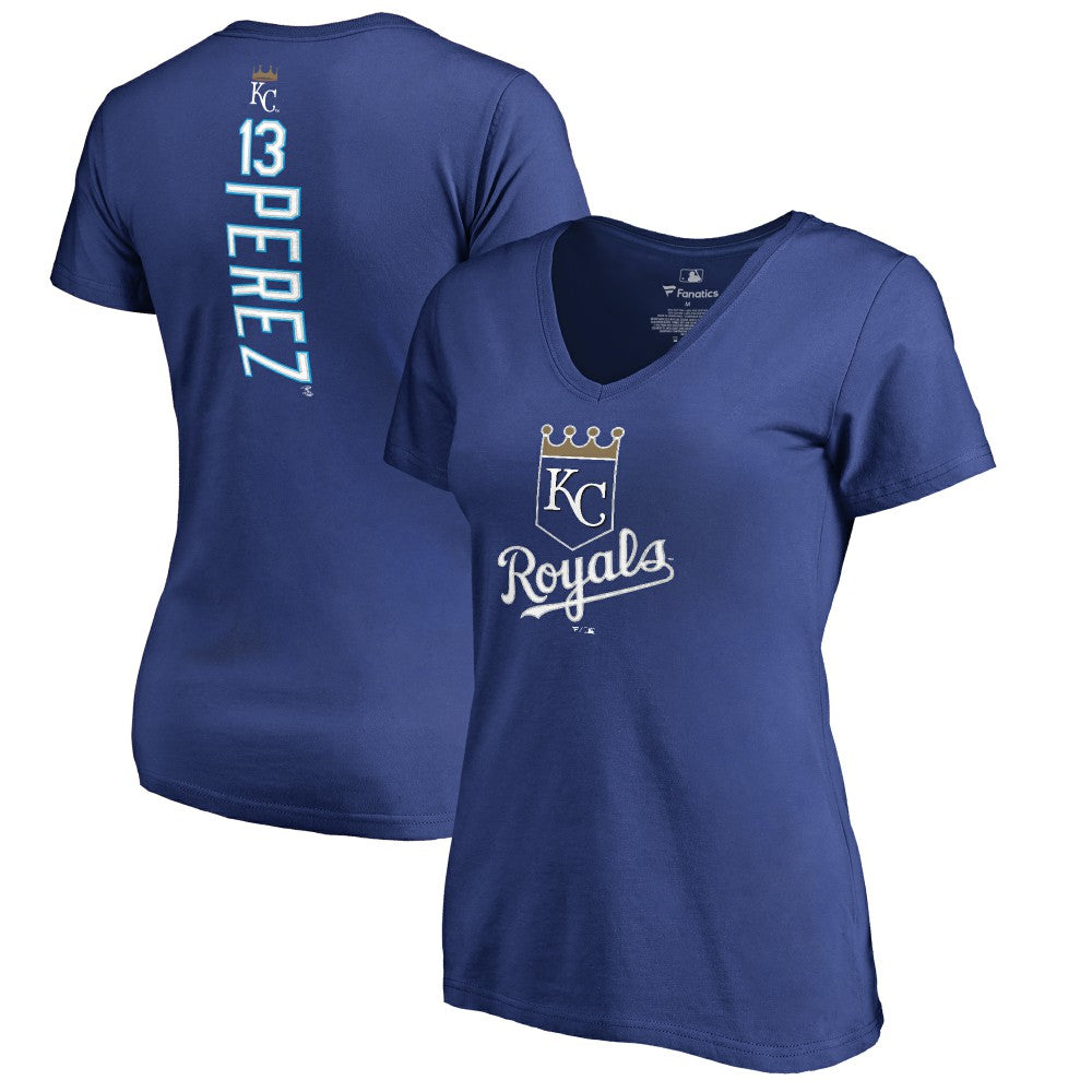 Salvador Perez Kansas City Royals Women's Backer V-Neck T-Shirt - Royal - MLB Discount