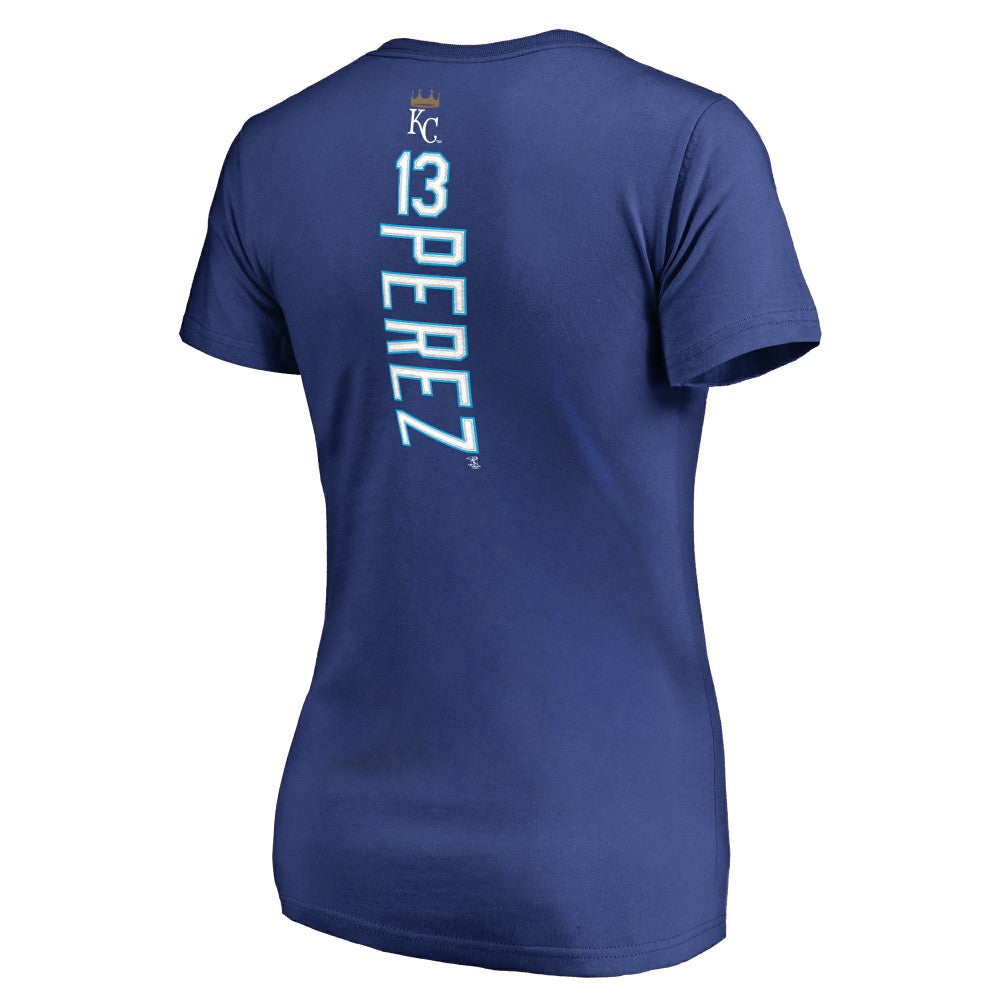 Salvador Perez Kansas City Royals Women's Backer V-Neck T-Shirt - Royal - MLB Discount