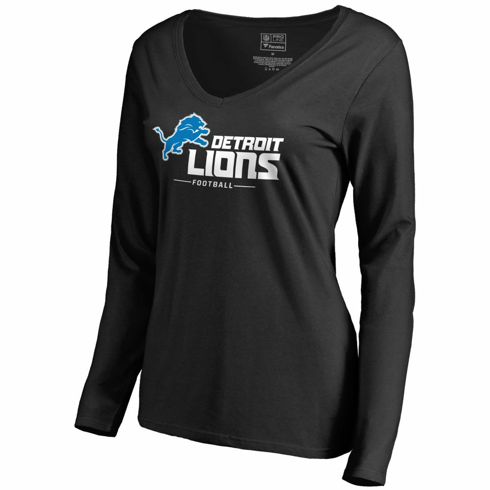 Detroit Lions Women's Team Lockup V-Neck Long Sleeve T-Shirt Black