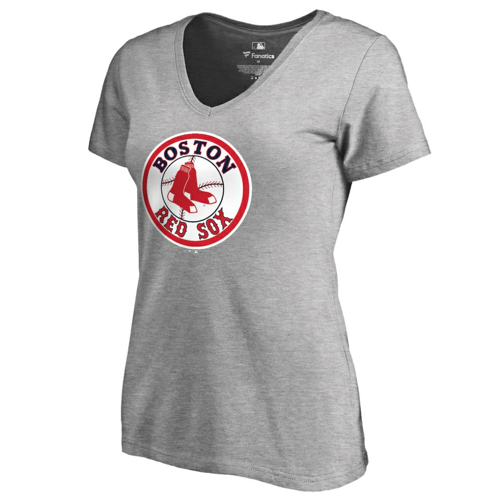 Boston Red Sox Women's Cooperstown Collection Forbes V-Neck T-Shirt - Heather Gray - MLB Lifestyle