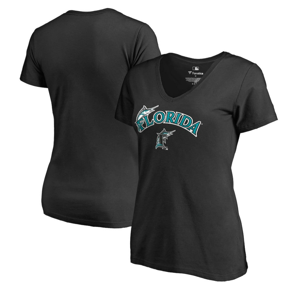 Miami Marlins Women's Core Wahconah V-Neck T-Shirt - Black - MLB Online