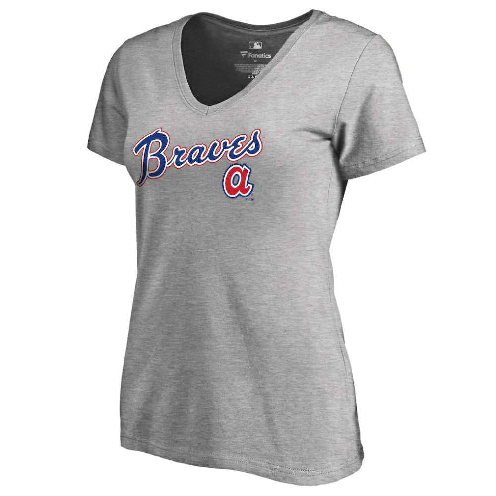 Atlanta Braves Women's Core Wahconah V-Neck T-Shirt - Heather Gray - MLB Discount