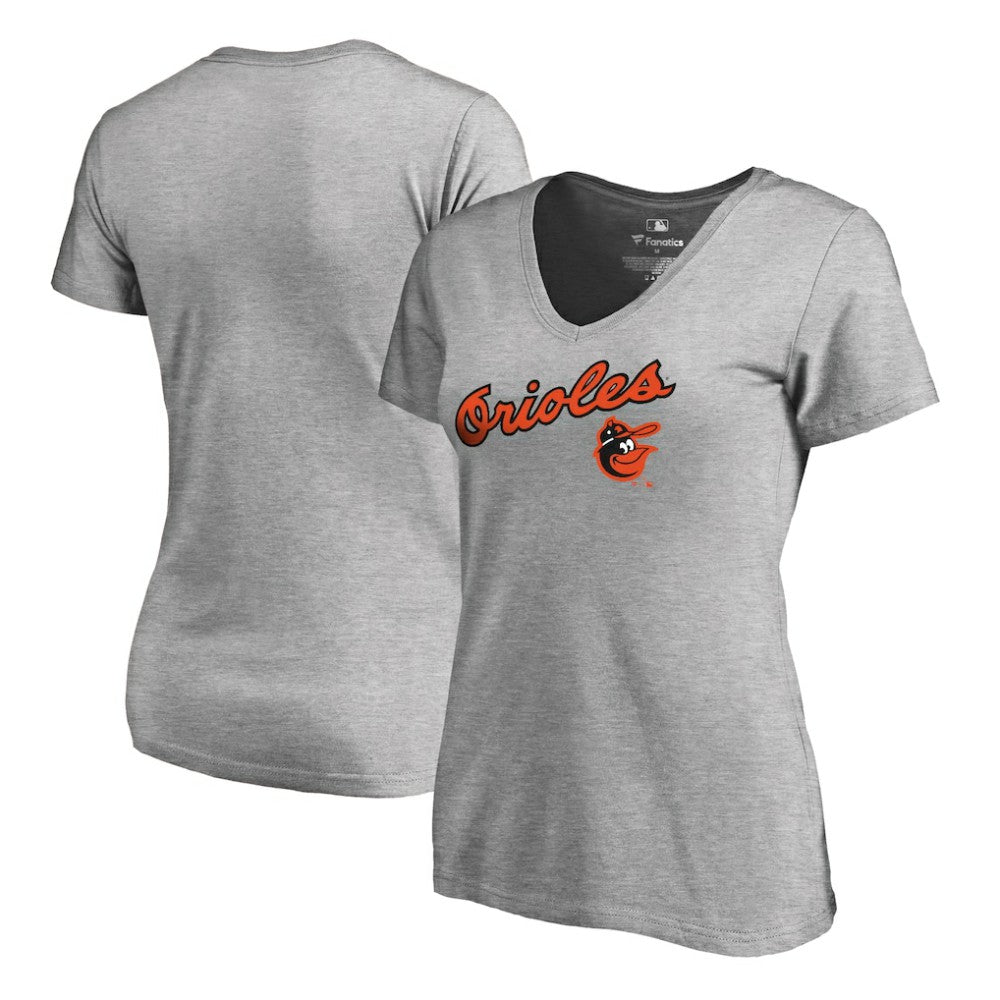 Baltimore Orioles Women's Core Wahconah V-Neck T-Shirt - Heather Gray - MLB Lifestyle