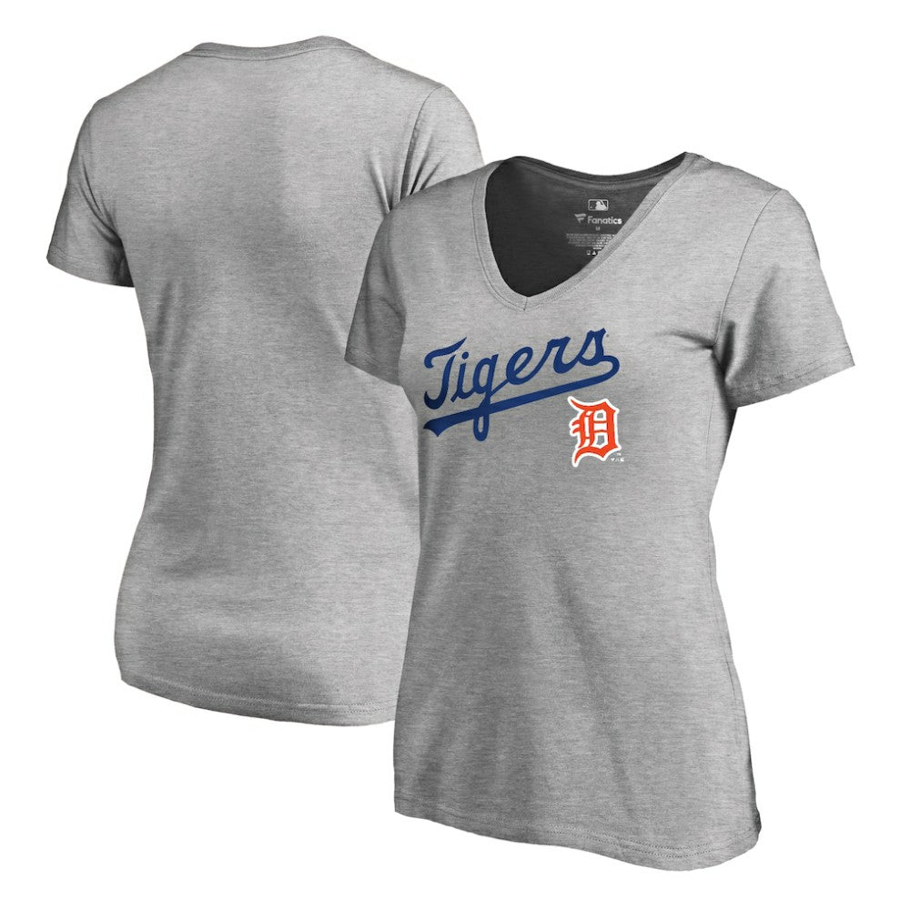 Detroit Tigers Women's Core Wahconah V-Neck T-Shirt - Heather Gray - MLB Discount