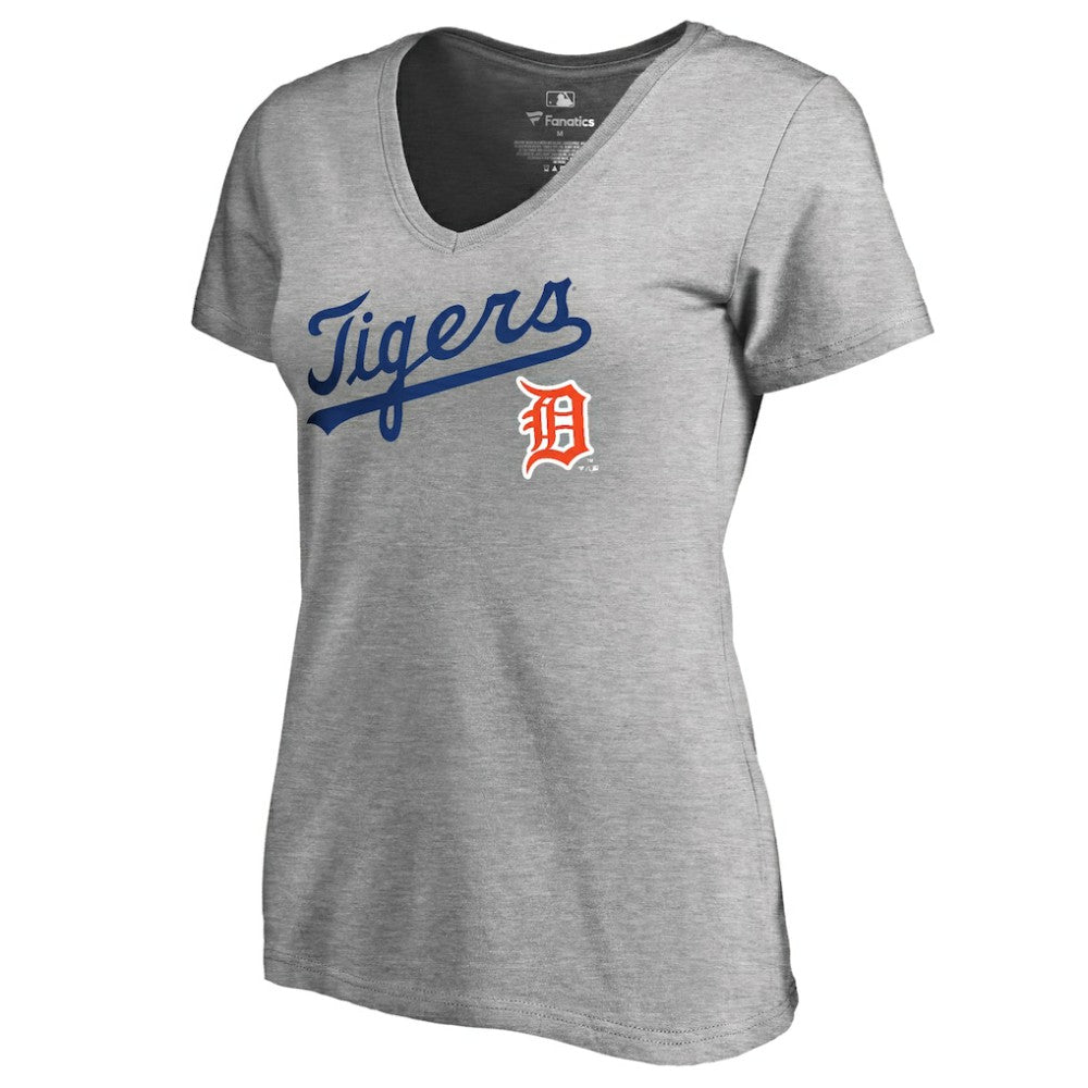 Detroit Tigers Women's Core Wahconah V-Neck T-Shirt - Heather Gray - MLB Discount