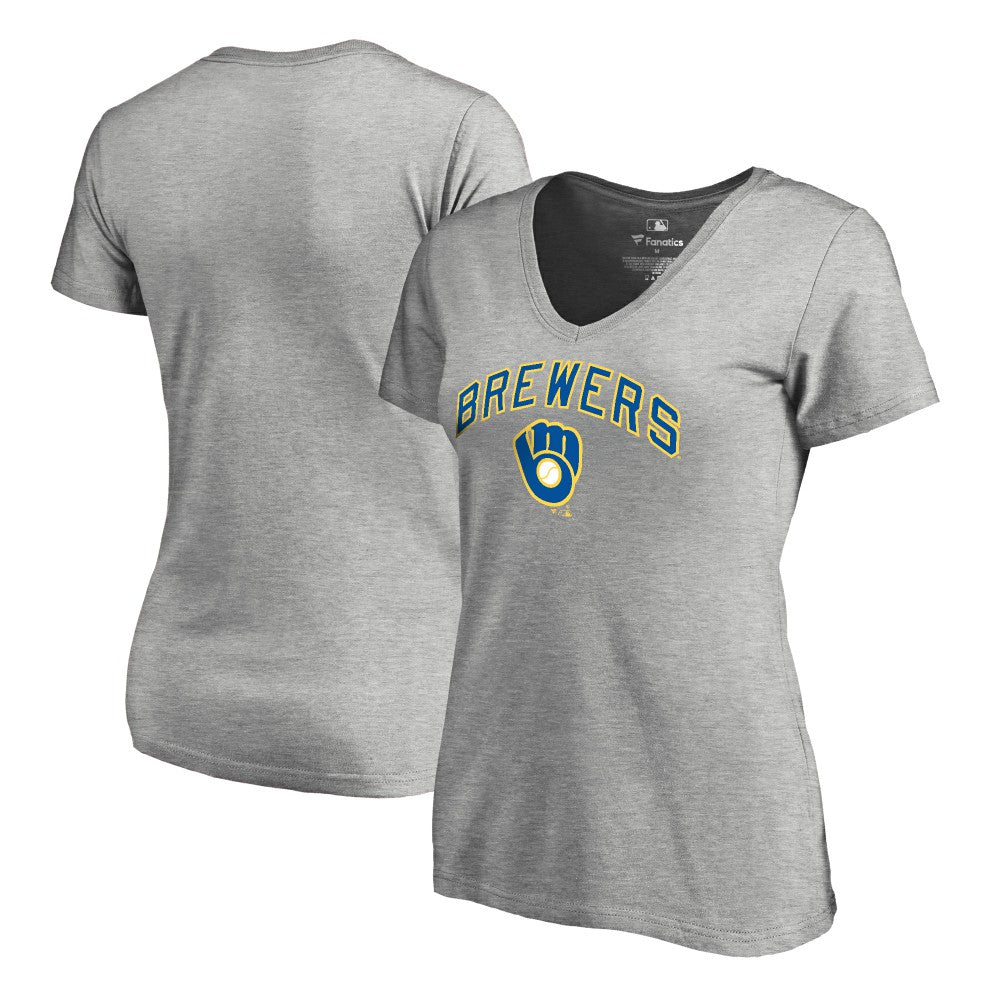Milwaukee Brewers Women's Core Wahconah V-Neck T-Shirt - Heather Gray - MLB Lifestyle