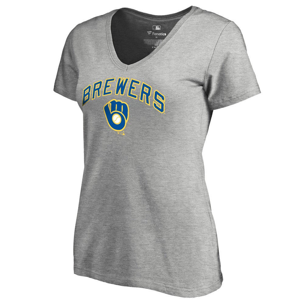 Milwaukee Brewers Women's Core Wahconah V-Neck T-Shirt - Heather Gray - MLB Lifestyle