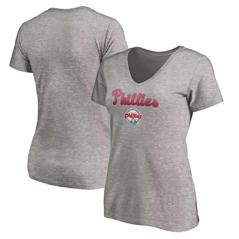 Philadelphia Phillies Women's Core Wahconah V-Neck T-Shirt - Heather Gray - MLB on Sale